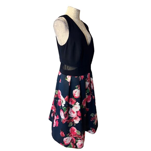 XScape A Line Dress 16W Navy Blue Floral Stretch Career Church Wedding Party - Picture 4 of 9